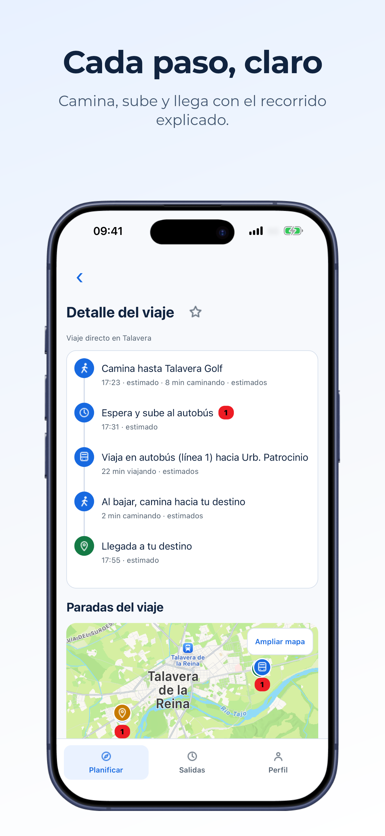 Consulta cada paso del trayecto en Ruta Clara